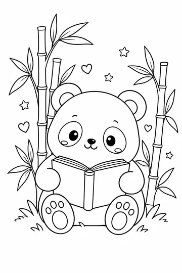 Reading Panda coloring page