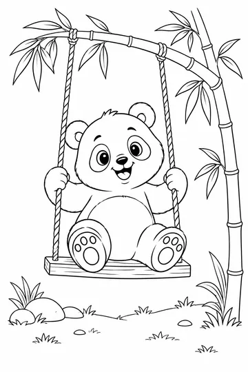 Panda on a Swing coloring page