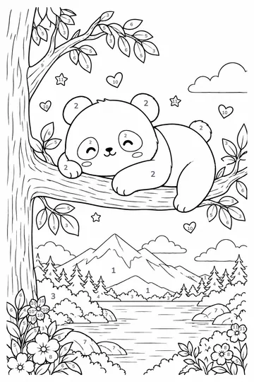 Panda in a Tree color by number
