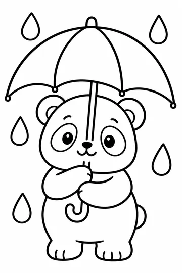 Panda in the Rain coloring page