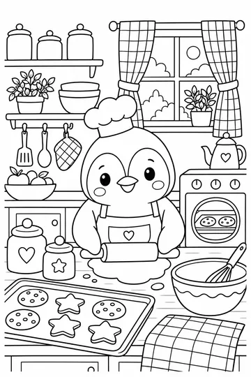 Baking Penguin coloring page