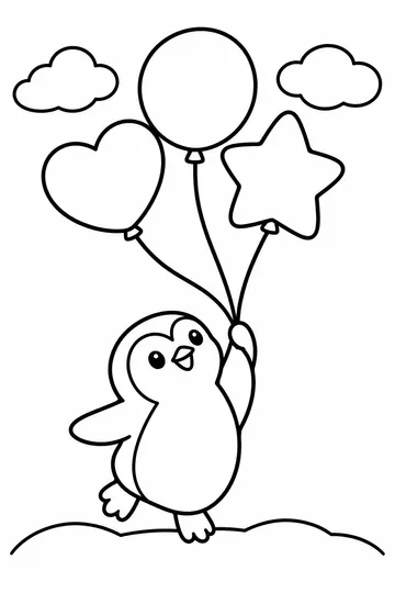 Penguin and Balloons coloring page
