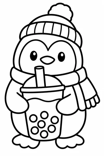 Penguin Bubble Tea coloring page