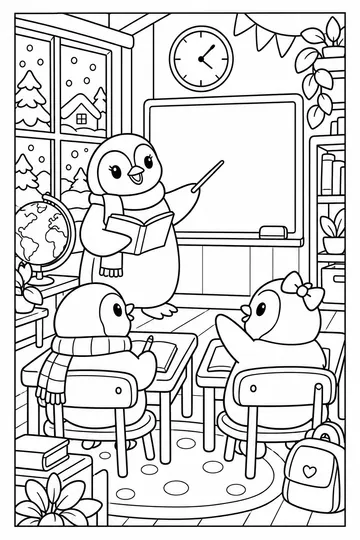 Penguin School coloring page