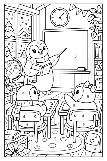 Penguin School color by number
