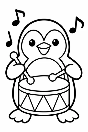 Penguin Drummer coloring page