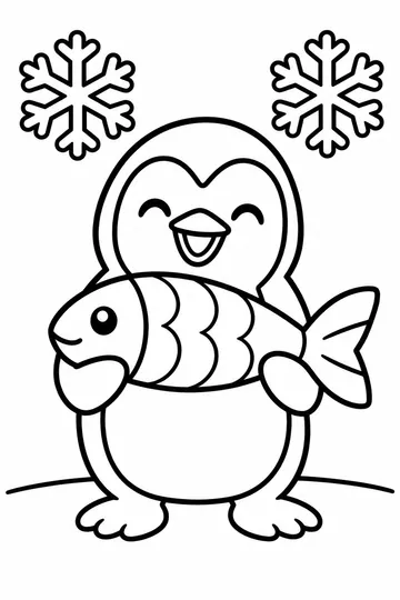 Penguin and Fish coloring page