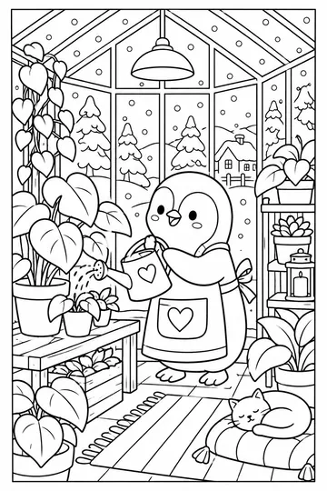 Penguin Greenhouse coloring page