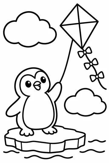 Penguin and Kite coloring page