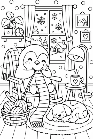 Knitting Penguin coloring page