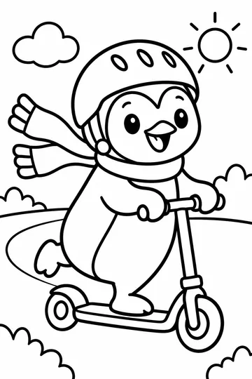 Penguin on a Scooter coloring page