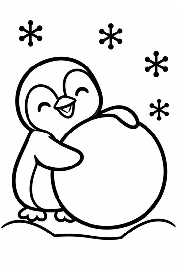 Penguin and Snowball coloring page