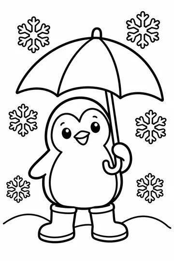 Penguin with Umbrella coloring page