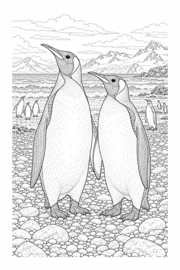 Realistic King Penguins coloring page
