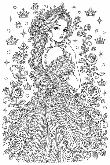 Flower Princess Zentangle coloring page