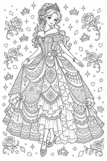 Ballgown Princess Zentangle coloring page