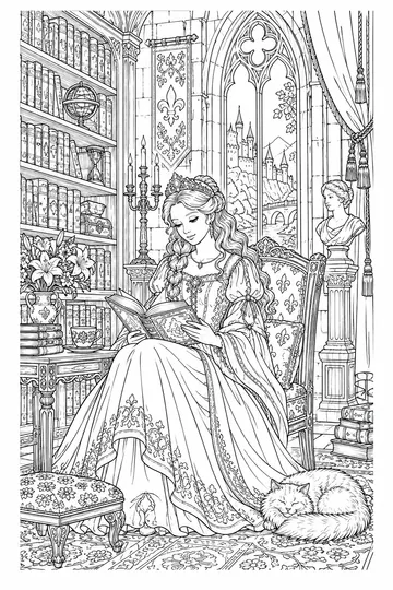 Reading Princess coloring page