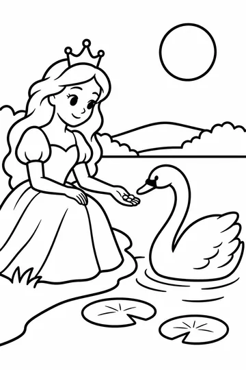Princess and Swan coloring page