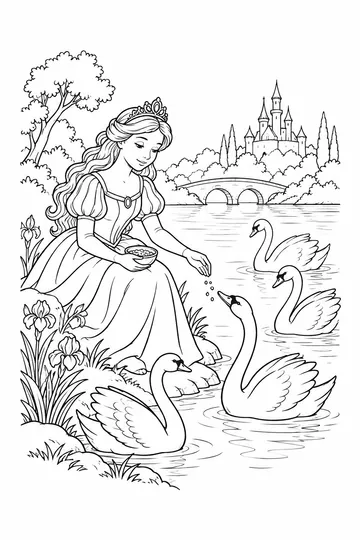 Princess and Swan coloring page