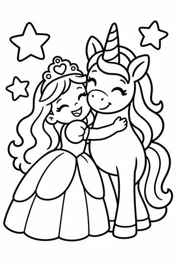 Princess and Unicorn coloring page