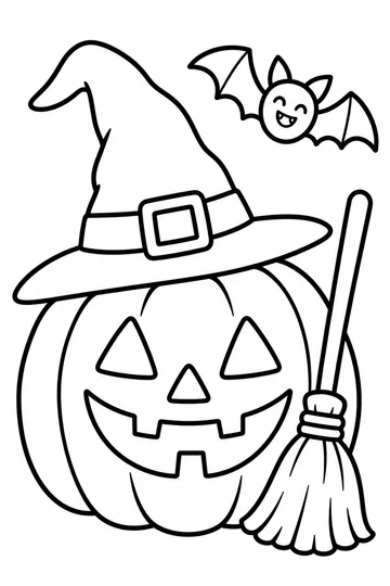 Pumpkin in a Witch Hat coloring page