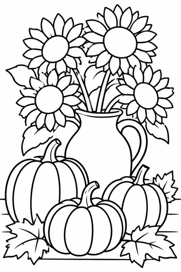 Pumpkins and Sunflowers coloring page