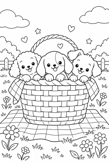 Puppies in a Basket coloring page
