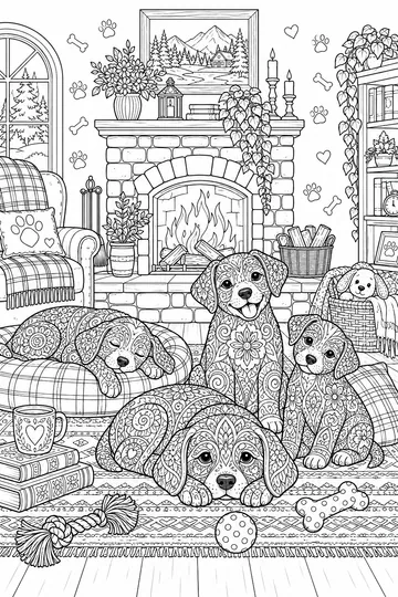 Cozy Puppy Room Zentangle coloring page