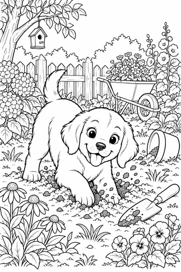 Garden Puppy coloring page