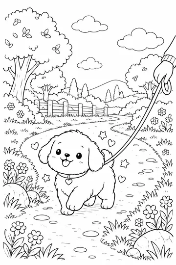 Puppy on a Walk coloring page