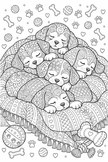 Litter of Puppies Zentangle coloring page