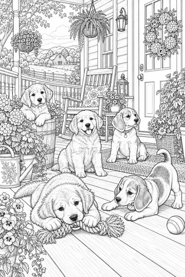 Porch Puppies coloring page