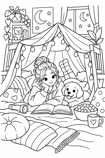 Puppy Sleepover coloring page