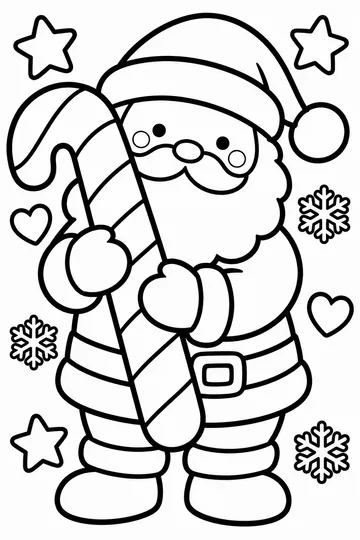 Santa and Candy Cane coloring page
