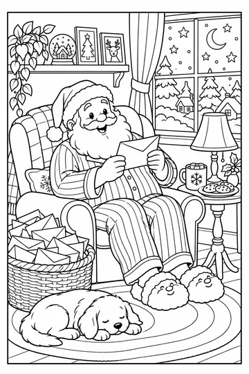 Santa Reading Letters coloring page