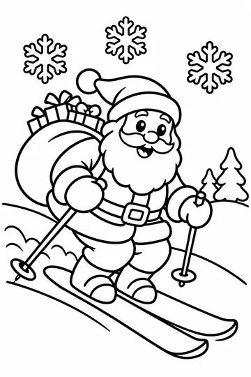 Skiing Santa coloring page