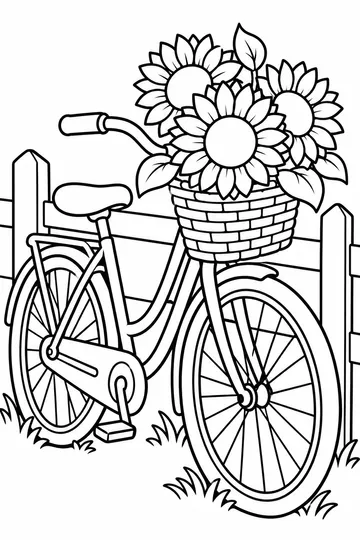 Bicycle with Sunflowers coloring page
