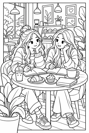 Cafe Study Session coloring page
