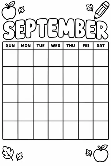September Calendar coloring page