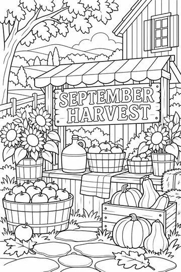 September Farm Stand coloring page
