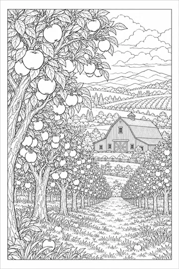 Orchard Landscape coloring page