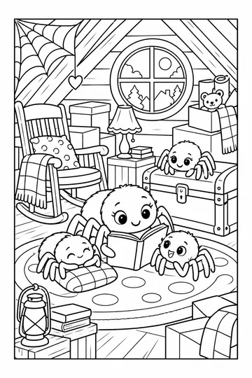 Attic Spider Friends coloring page
