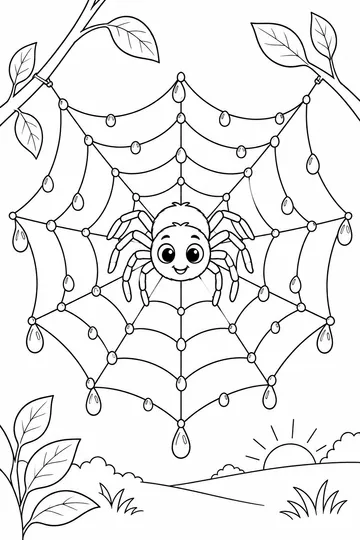 Web with Dew Drops coloring page