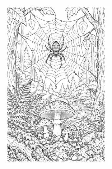 Spider and Mushrooms coloring page