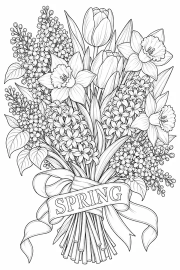Spring Flower Bouquet coloring page