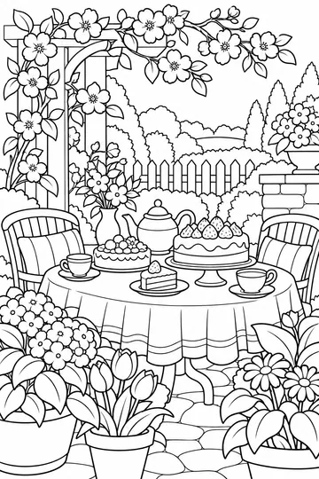 Tea in the Garden coloring page