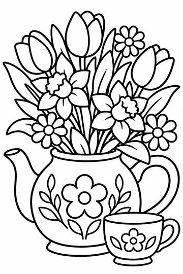 Teapot of Flowers coloring page