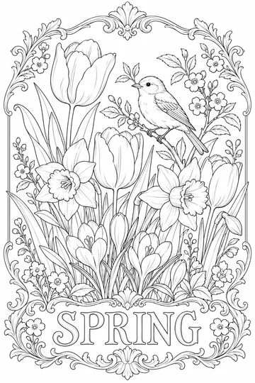 Vintage Spring Botanical coloring page