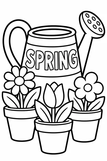 Watering Can and Flowers coloring page