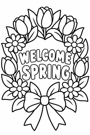 Spring Flower Wreath coloring page